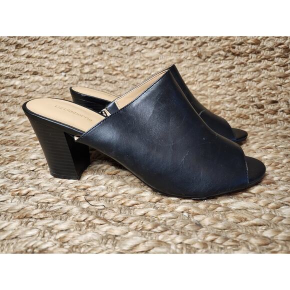 Liz Claiborne Black Open Toe Purse Mules Size 9.5 M Slip On 3" Heels - Picture 2 of 10